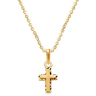 Beautifully Beveled, Cross Boy&#039;s Necklace (Includes Chain) - 14K Gold