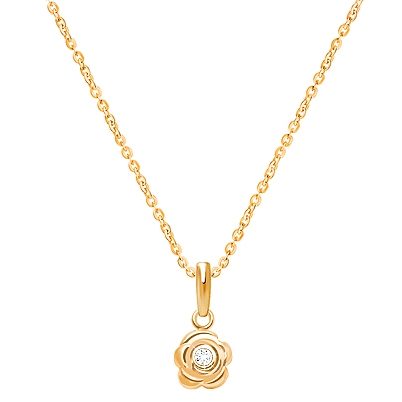 Blushing Rose, Clear CZ Children&#039;s Necklace for Girls - 14K Gold