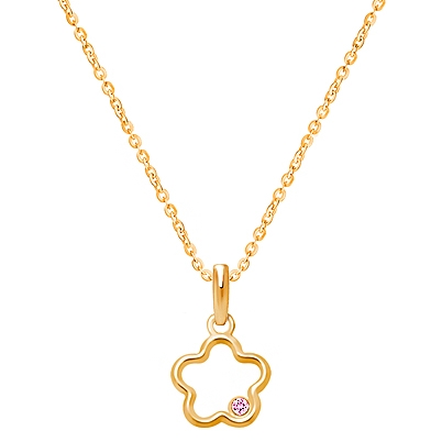 Bright Flower, Pink CZ Teen&#039;s Necklace for Girls - 14K Gold