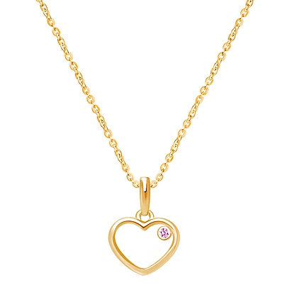 Bright Heart, Pink CZ Mother&#039;s Necklace for Women - 14K Gold