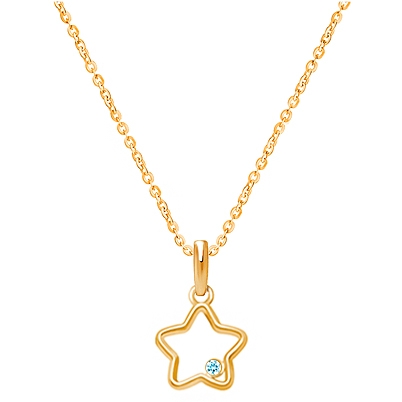 Bright Star, Blue CZ Teen&#039;s Necklace for Girls - 14K Gold