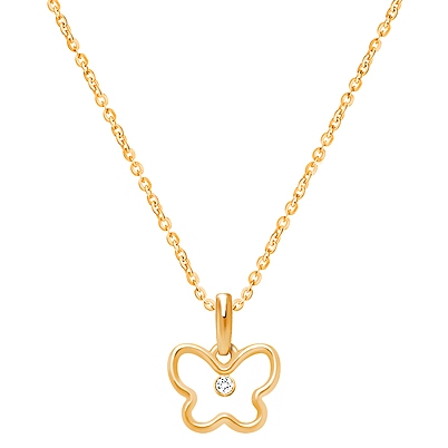 Bright Butterfly, Clear CZ Children&#039;s Necklace for Girls - 14K Gold