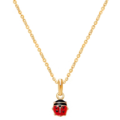 Lil&#039; Ladybug, Teeny Tiny Children&#039;s Necklace for Girls - 14K Gold