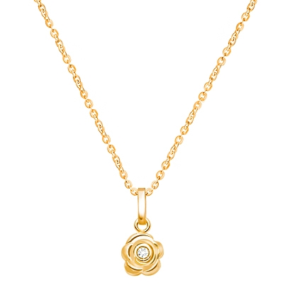 Blushing Rose, Clear CZ Teen&#039;s Necklace for Girls - 14K Gold