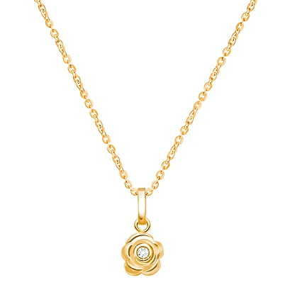 Blushing Rose, Clear CZ Teen&#039;s Necklace for Girls - 14K Gold