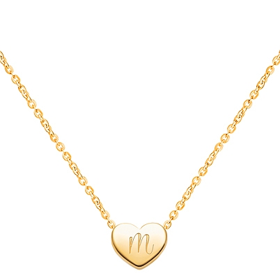 Mini Sliding Heart Necklace, (Includes Chain &amp; FREE 1-Side Engraving) - 14K Gold