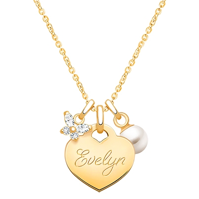 14K Gold Baby Heart &quot;Design Your Own&quot; Children&#039;s Necklace for Girls (Optional Charms &amp; FREE Engraving) - 14K Gold