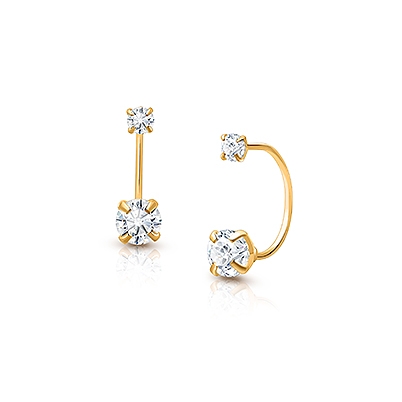 CZ Screw Front, Clear CZ Teen&#039;s Earrings - 14K Gold