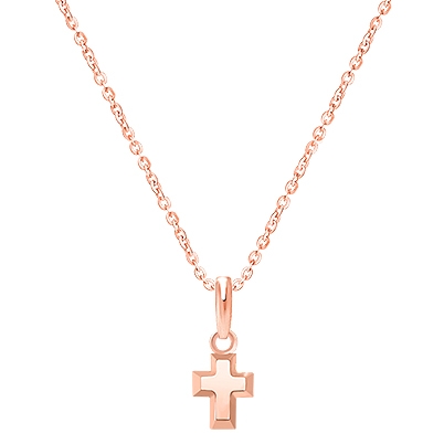 Simple Cross, Teeny Tiny Children&#039;s Necklace for Boys - 14K Rose Gold