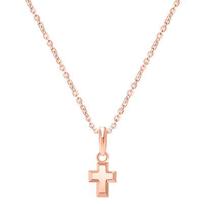 Simple Cross, Teeny Tiny Teen&#039;s Necklace for Girls - 14K Rose Gold