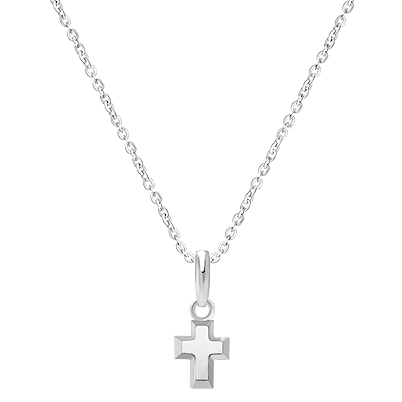 Simple Cross, Teeny Tiny Children&#039;s Necklace for Girls - 14K White Gold