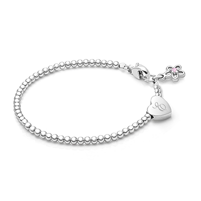 Dainty Heart, Baby/Children’s Beaded Bracelet for Girls (INCLUDES Engraved Initial) - Sterling Silver