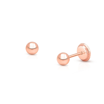 3mm Classic Round Studs, Baby/Children&#039;s Earrings, Screw Back - 14K Rose Gold