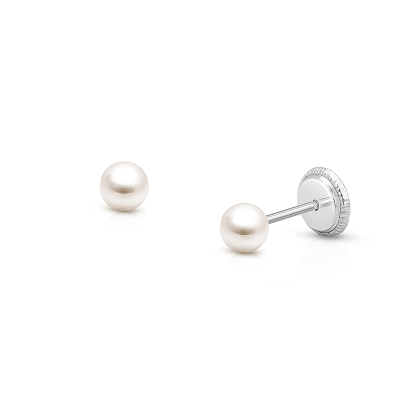 3mm Pearl Studs, Baby/Children&#039;s Earrings, Screw Back - 14K White Gold