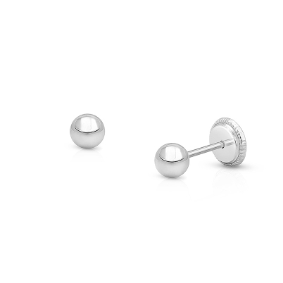 3mm Classic Round Studs, Baby/Children&#039;s Earrings, Screw Back - 14K White Gold