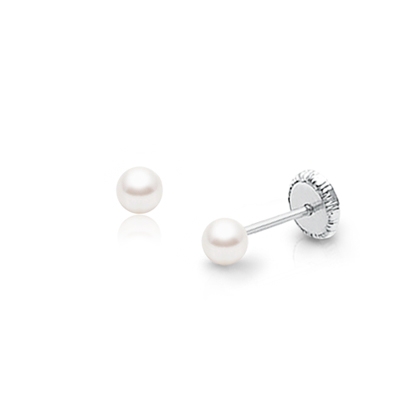 3mm Pearl Studs, Christening/Baptism Baby/Children&#039;s Earrings, Screw Back - 14K White Gold