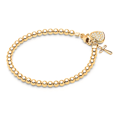 14K Gold Charm Bracelet, Design Your Own Baby/Children’s Link Chain Bracelet for Girls (Includes Diamond Initial) - 14K Gold