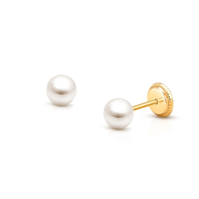 4mm Pearl Studs, First Holy Communion Children&#039;s Earrings, Screw Back - 14K Gold
