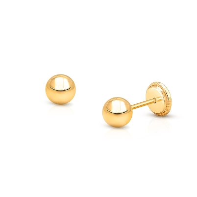 4mm Classic Round Studs, First Holy Communion Children&#039;s Earrings, Screw Back - 14K Gold