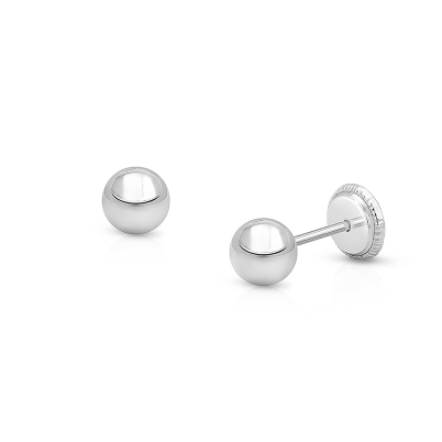4mm Classic Round Studs, First Holy Communion Children&#039;s Earrings, Screw Back - 14K White Gold