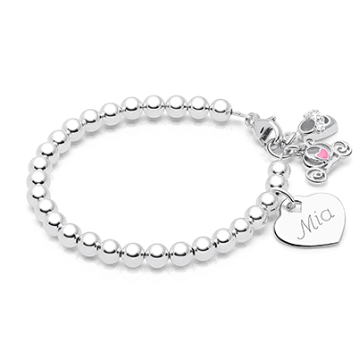 4mm Tiny Blessings Beads, Baby/Children&#039;s Beaded Bracelet for Girls (INCLUDES Engraved Charm) - Sterling Silver