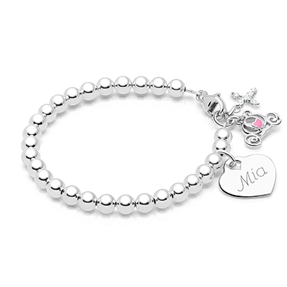 4mm Tiny Blessings Beads, Christening/Baptism Baby/Children&#039;s Beaded Bracelet for Girls (INCLUDES Engraved Charm) - Sterling Silver