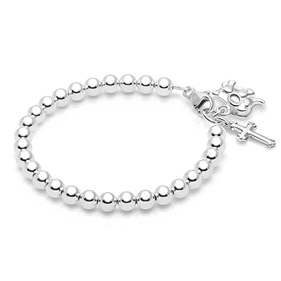 4mm Tiny Blessings Beads, Christening/Baptism Baby/Children&#039;s Beaded Bracelet for Boys - Sterling Silver