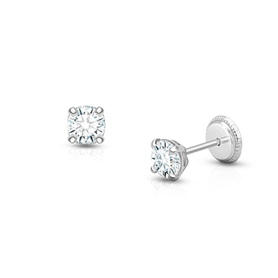 April Birthstone Studs, 4mm Swarovski® Crystal Teen&#039;s Earrings, Screw Back - 14K White Gold