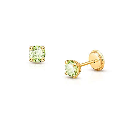 August Birthstone Studs, 4mm Swarovski® Crystal Baby/Children&#039;s Earrings, Screw Back - 14K Gold