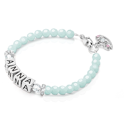 tB® Signature Crystal™ Trademark Blue Baby/Children’s Name Bracelet for Girls - Sterling Silver