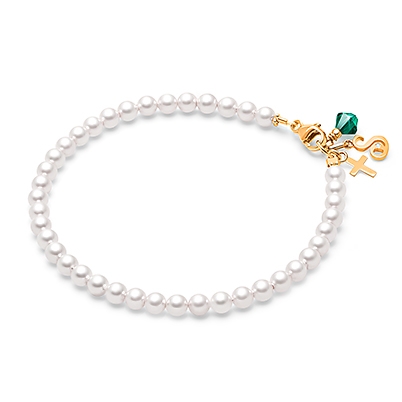 4mm Cultured Pearls Mother&#039;s Beaded Bracelet - 14K Gold