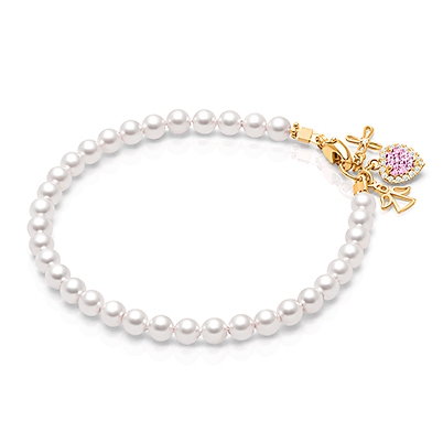 4mm Cultured Pearls Teen&#039;s Beaded Bracelet - 14K Gold