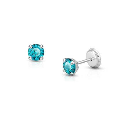 Birthstone Studs, 4mm Swarovski® Crystal (All 12 Birthstones Available) Baby/Children&#039;s Earrings, Screw Back - 14K White Gold