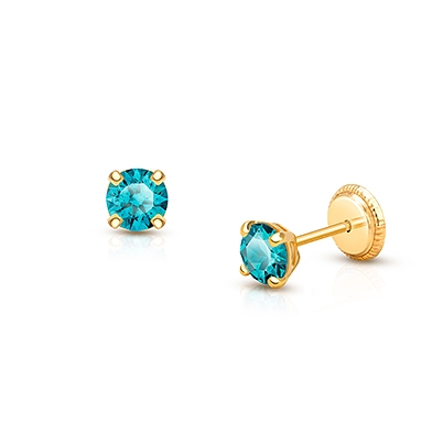 December Birthstone Studs, 4mm Swarovski® Crystal Baby/Children&#039;s Earrings, Screw Back - 14K Gold