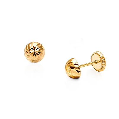 5mm Diamond Cut Classic Round Studs, Baby/Children&#039;s Earrings, Screw Back - 14K Gold