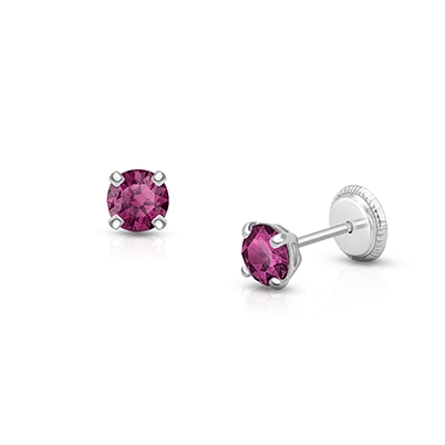 February Birthstone Studs, 4mm Swarovski® Crystal Baby/Children&#039;s Earrings, Screw Back - 14K White Gold