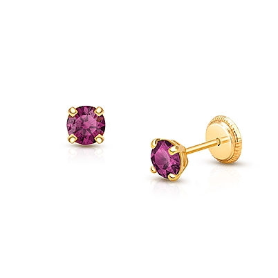 February Birthstone Studs, 4mm Swarovski® Crystal Baby/Children&#039;s Earrings, Screw Back - 14K Gold