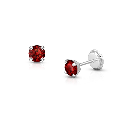 January Birthstone Studs, 4mm Swarovski® Crystal Baby/Children&#039;s Earrings, Screw Back - 14K White Gold