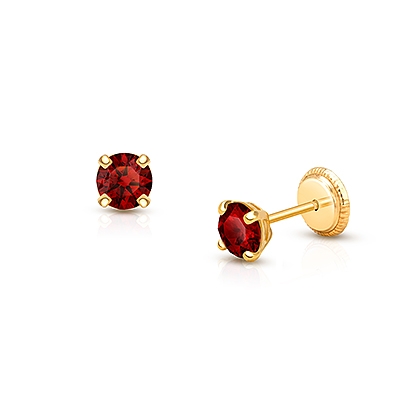 January Birthstone Studs, 4mm Swarovski® Crystal Teen&#039;s Earrings, Screw Back - 14K Gold