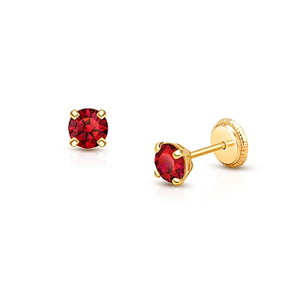 July Birthstone Studs, 4mm Swarovski® Crystal Baby/Children&#039;s Earrings, Screw Back - 14K Gold