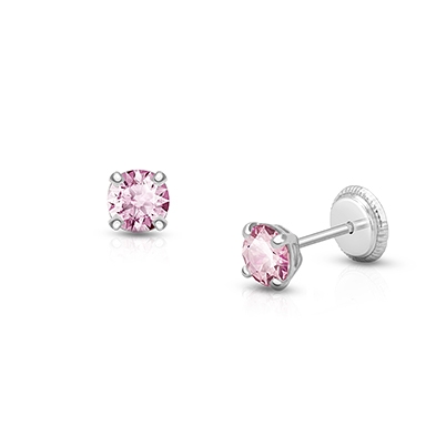 June Birthstone Studs, 4mm Swarovski® Crystal Baby/Children&#039;s Earrings, Screw Back - 14K White Gold