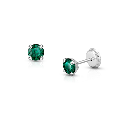 May Birthstone Studs, 4mm Swarovski® Crystal Baby/Children&#039;s Earrings, Screw Back - 14K White Gold