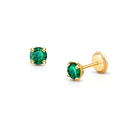 May Birthstone Studs, 4mm Swarovski® Crystal Baby/Children&#039;s Earrings, Screw Back - 14K Gold