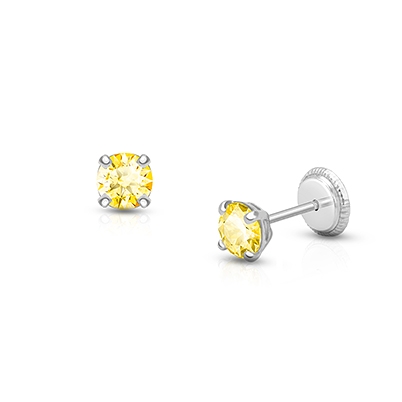 November Birthstone Studs, 4mm Swarovski® Crystal Baby/Children&#039;s Earrings, Screw Back - 14K White Gold