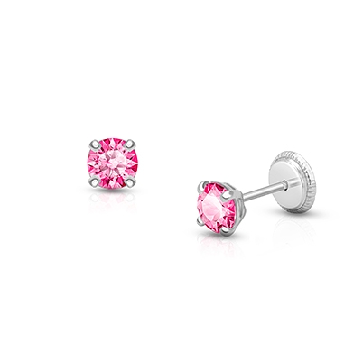 October Birthstone Studs, 4mm Swarovski® Crystal Baby/Children&#039;s Earrings, Screw Back - 14K White Gold