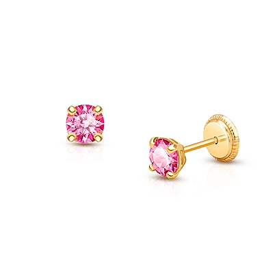 October Birthstone Studs, 4mm Swarovski® Crystal Baby/Children&#039;s Earrings, Screw Back - 14K Gold