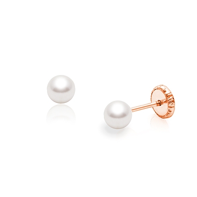 4mm Pearl Studs, First Holy Communion Children&#039;s Earrings, Screw Back - 14K Rose Gold