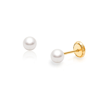 4mm Pearl Studs, First Holy Communion Children&#039;s Earrings, Screw Back - 14K Gold