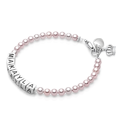 4mm Cultured Pearls, Teen&#039;s Name Bracelet for Girls - Sterling Silver
