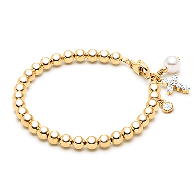 4mm Tiny Blessings Beads, Christening/Baptism Baby/Children&#039;s Beaded Bracelet - 14K Gold